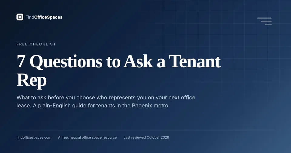 Cover of the PDF guide "7 Questions to Ask a Tenant Rep"